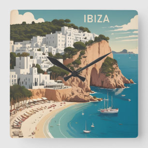 Ibiza, Spanien Reiseplakat Quadratische Wanduhr