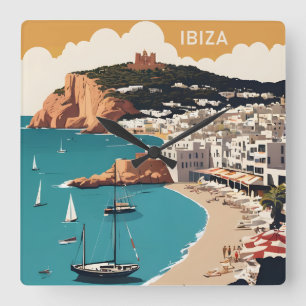 Ibiza, Spanien Reiseplakat Quadratische Wanduhr