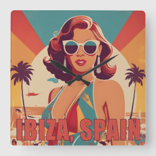 Ibiza, Spanien Reiseplakat Quadratische Wanduhr