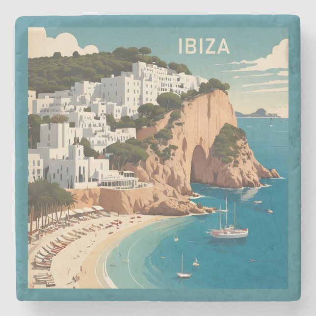 Ibiza, Spanien Reiseplakat Steinuntersetzer (Vorderseite)
