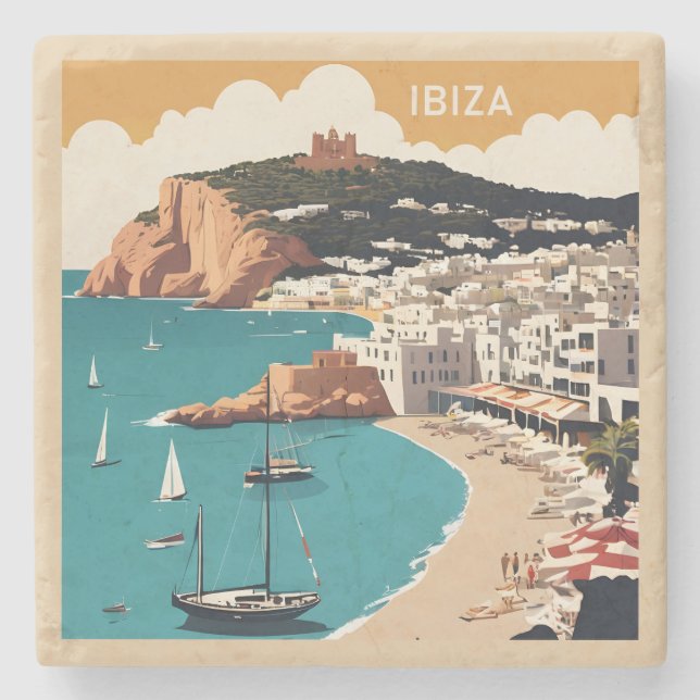 Ibiza, Spanien Reiseplakat Steinuntersetzer (Vorderseite)