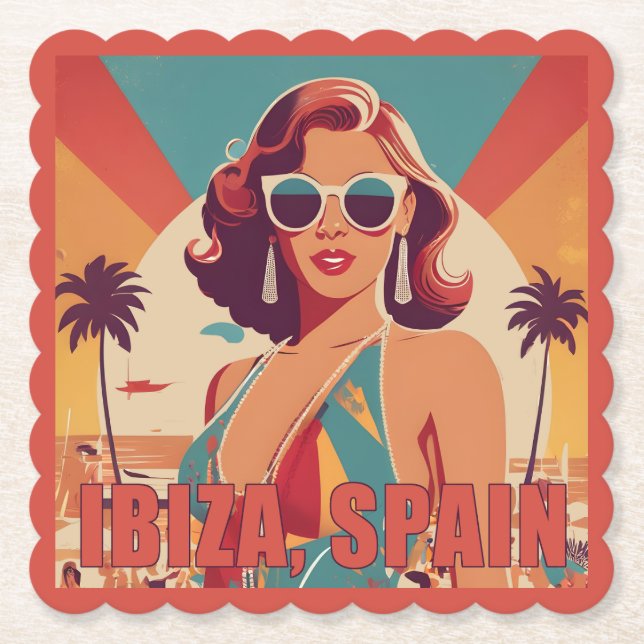 Ibiza, Spanien Reiseplakat Untersetzer (Vorderseite)