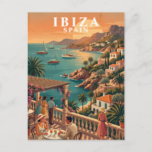 Ibiza Spanien Vintage Reise Küsten Terrasse Postkarte