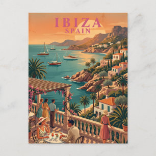 Ibiza Spanien Vintage Reise Küsten Terrasse Postkarte