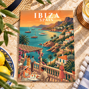 Ibiza Spanien Vintage Reise Küsten Terrasse Postkarte