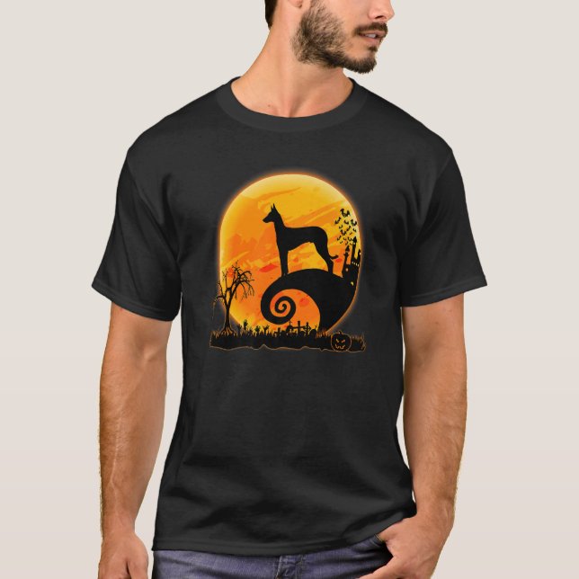 Ibizan Hound Hund Beängstigend- und MondHalloween- T-Shirt (Vorderseite)