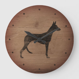 Ibizan Hound Silhouette Rustikaler Stil Große Wanduhr