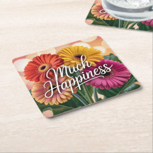 Ibrant Gerbera-Daisy-Blumenstrauß mit "Viel Glück" Rechteckiger Pappuntersetzer