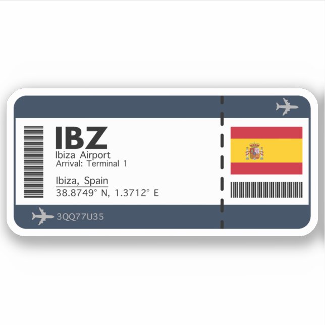 IBZ Ibiza Airport Boarding Pass - Spanien Reisen Aufkleber (Vorderseite)