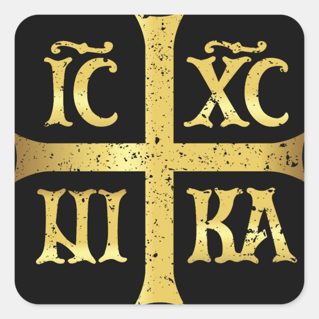 IC XC NIKA JESUS CHRIST CONQUERS QUADRATISCHER AUFKLEBER (Vorderseite)