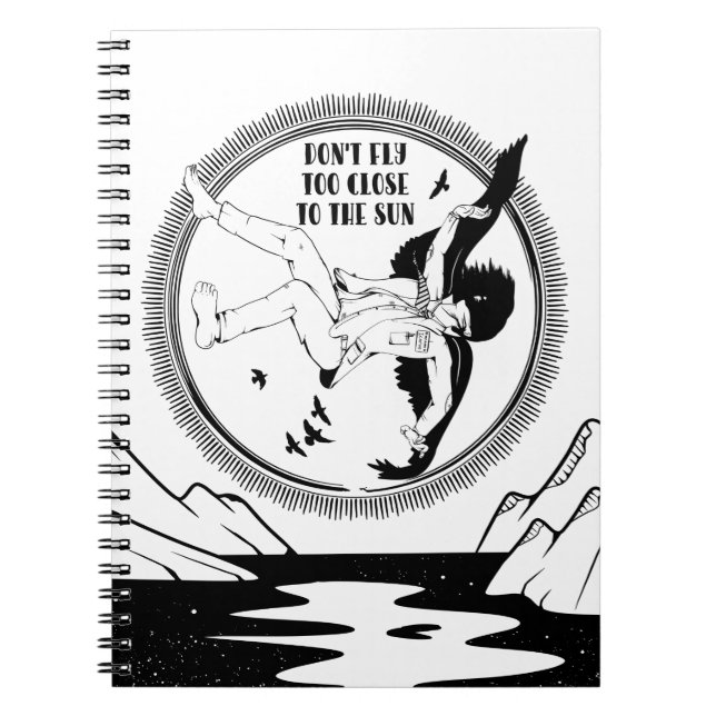 Icarus Schwarz-Weiß Notizblock (Vorderseite)