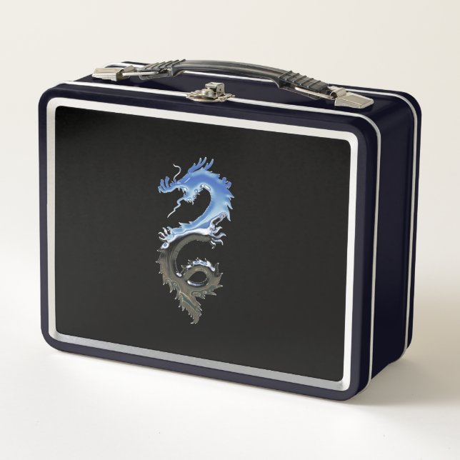 Ice Blue & Black Dragon Snake Metall Brotdose (Vorderseite)