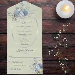 Ice Blue Bohemische Blume auf dem Sage Green All In One Einladung