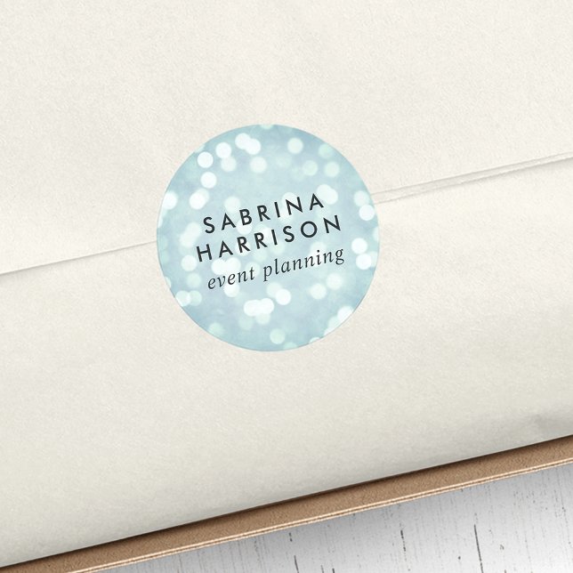 Ice Blue Bokeh | Personalisiert/Firmenname Runder Aufkleber (Von Creator hochgeladen)