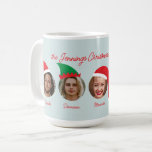 Ice Blue Christmas Crew Santa Elf hat fünf Fotos Kaffeetasse<br><div class="desc">Diese lustige und sehr fröhliche Weihnachtsfeier-Tasse wird Freunde und Familie begeistern, wenn Sie sie mit fünf Fotos Ihrer Kinder, Familie, Freunden und/oder Haustiere personalisieren, die die ganze verrückte Figur in albernen Ferienhüten versetzen. Lernen Sie die Gruppe jedes Jahr mit einer neuen Tasse und einem benutzerdefinierten Titel und Jahrestext kennen und...</div>