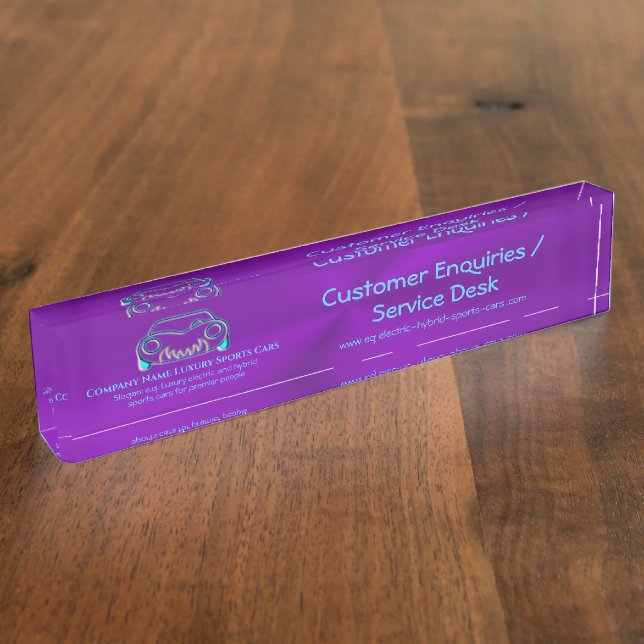 Ice Blue Classic Luxus-Auto-Logo auf lila Namensplakette (Seite)