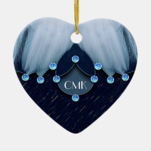 Ice Blue Diamonds and Feathers Keramikornament (Vorne)