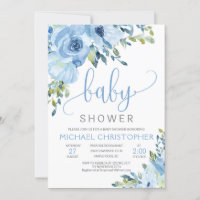 Ice Blue Floral Boy Kinderdusche Einladung