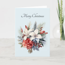 Ice Blue Floral Christmas Card Dankeskarte