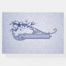 Ice Blue Floral Damask Wedding Guest Book Gästebuch
