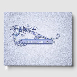 Ice Blue Floral Damask Wedding Guest Book Gästebuch