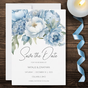 Ice Blue Floral Save The Date