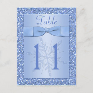 Ice Blue Glittery Snowflakes Tischnummer Card