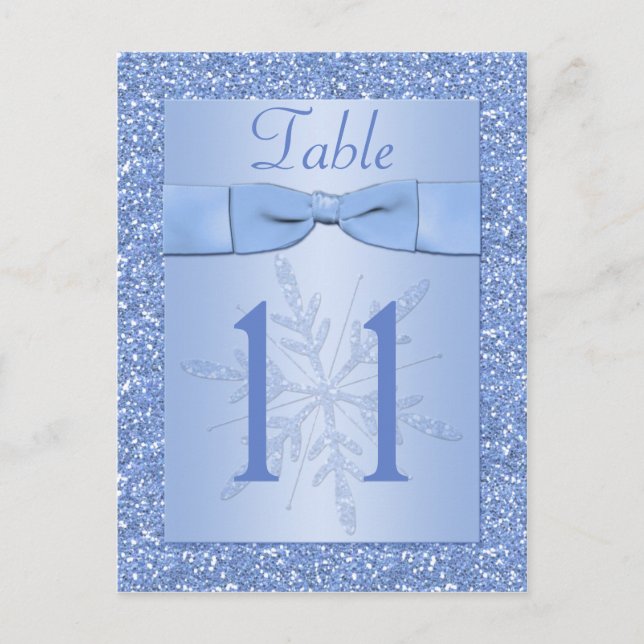 Ice Blue Glittery Snowflakes Tischnummer Card (Vorderseite)