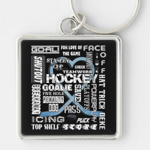 Ice Blue Heart Hockey Words White Logo Schlüsselanhänger