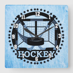 Ice Blue Hockey Quadratische Wanduhr