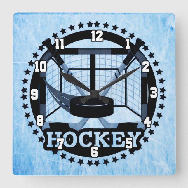 Ice Blue Hockey Quadratische Wanduhr (Vorderseite)