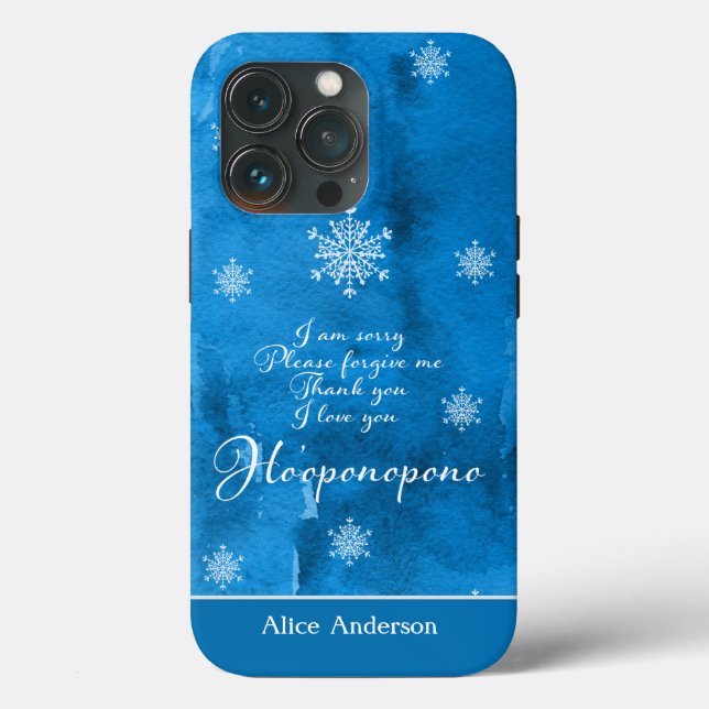 Ice Blue Ho'oponopono und Schneeflocke personalisi Case-Mate iPhone Hülle (Rückseite)