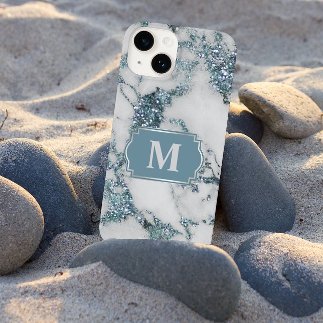 Ice Blue Imitats Marble Glitzer Monogram Case-Mate iPhone Hülle (Von Creator hochgeladen)