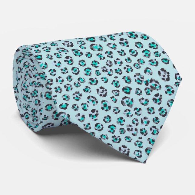 Ice Blue Leopard Print Pattern Krawatte (Gerollt)