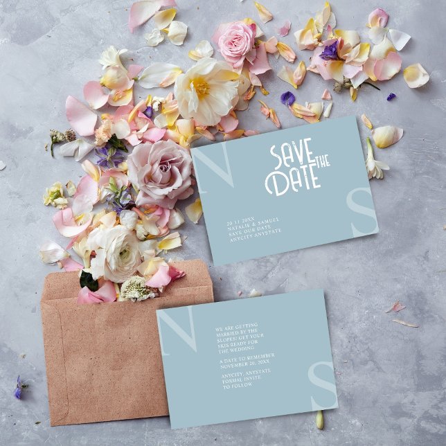 Ice Blue Minimalistisch & elegant kühne Initialen Save The Date (Von Creator hochgeladen)