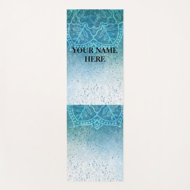 Ice Blue Natural Mandala Floral Yogamatte (Vorderseite)