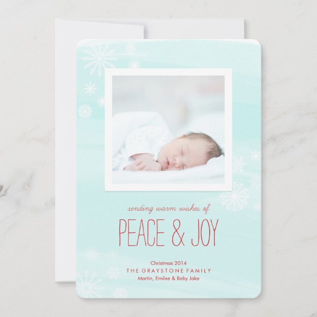 Ice Blue Peace & Joy Foto Feiertagskarte (Vorderseite)