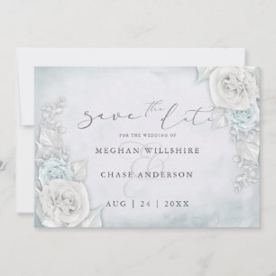 Ice Blue Shimmery Rose Save the Date