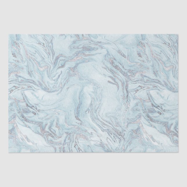 Ice Blue Silver Marble Glitz Seidenpapier (Vorderseite)