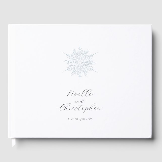 Ice Blue Snowflake Elegante Winterhochzeit Gästebuch (Vorderseite)