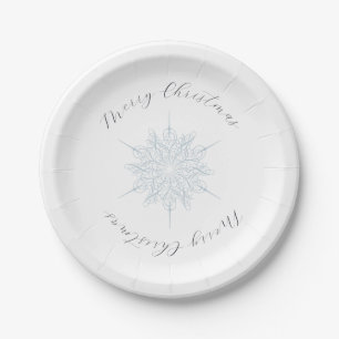 Ice Blue Snowflake Frohe Weihnachten Pappteller