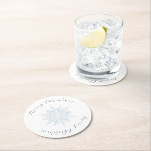 Ice Blue Snowflake Frohe Weihnachten Runder Pappuntersetzer