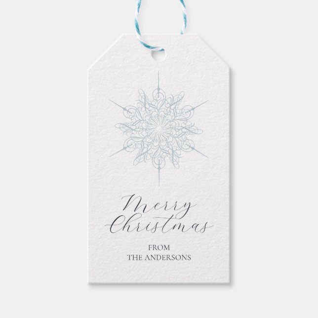 Ice Blue Snowflake Frohe Weihnachtsfamilie Name Geschenkanhänger (Vorderseite)