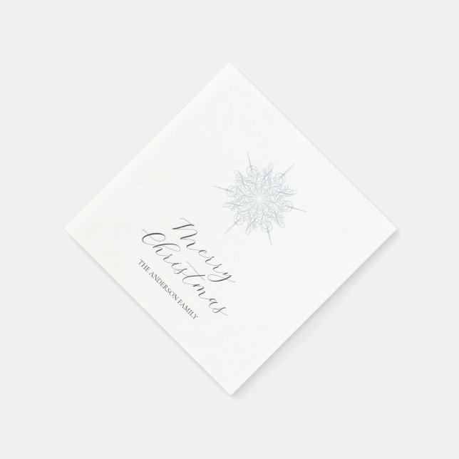 Ice Blue Snowflake Frohe Weihnachtsfamilie Name Serviette (Ecke)