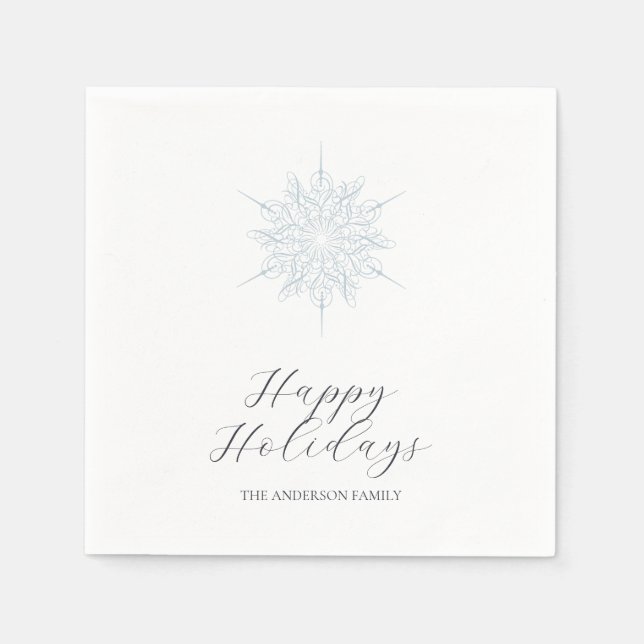 Ice Blue Snowflake Happy Holidays Name Serviette (Vorderseite)
