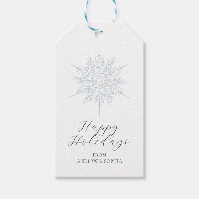 Ice Blue Snowflake Happy Holidays Namen Geschenkanhänger (Vorderseite)