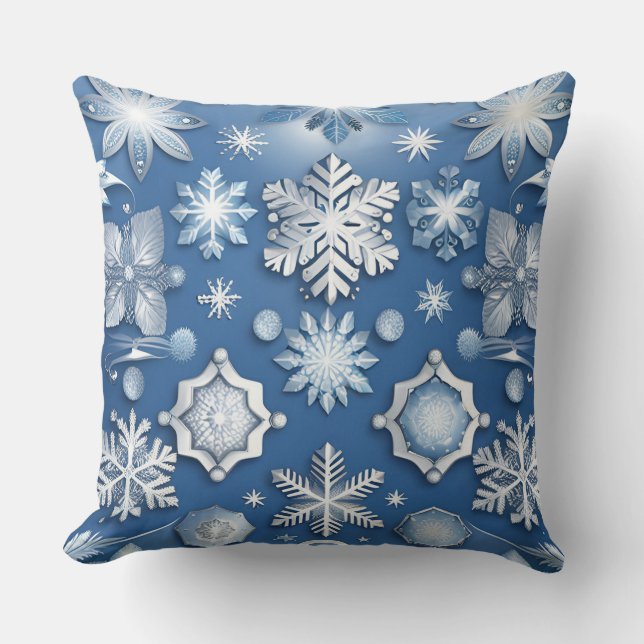 Ice Blue Snowflake Motif Kissen (Vorderseite)