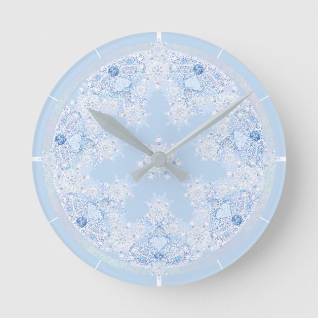 Ice Blue Snowflake Runde Wanduhr (Vorderseite)