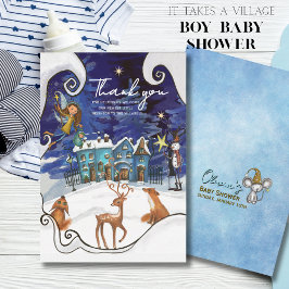 Ice Blue Winter Village Thank You Card | Fairy  Dankeskarte