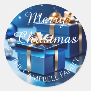 Ice Blue Wrapped Christmas Geschenke Runder Aufkleber
